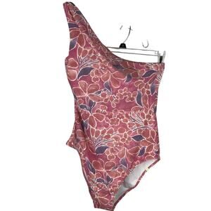 NWT Summersalt Ruched Sidestroke One Piece Swimsuit Floral Pink Purple Size 14